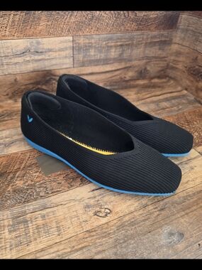 Vivaia Margot Walker Square Toe Knit Flats - Black w/Blue Soles
